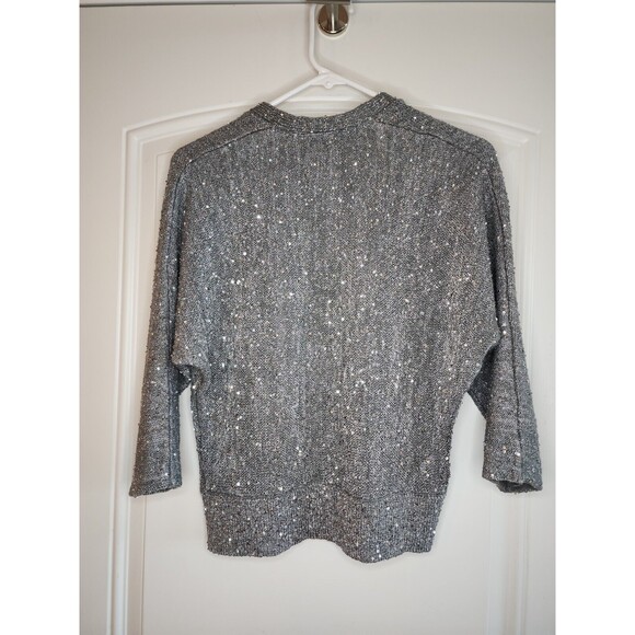 Express Womens Open Cardigan Gray Sparkly Sequin Silver Small - Picture 3 of 6
